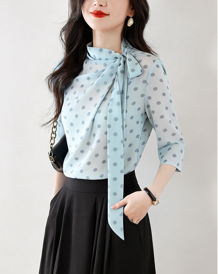 Retro 1950's Inspired Polka Dot Tie-Neck Top