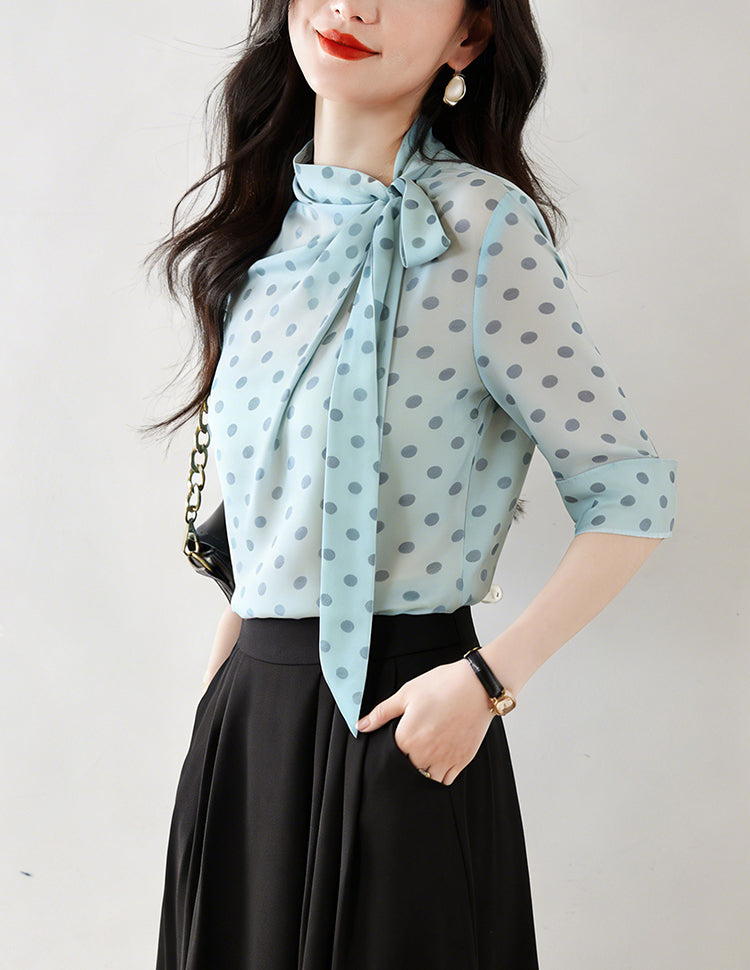 Retro 1950's Inspired Polka Dot Tie-Neck Top