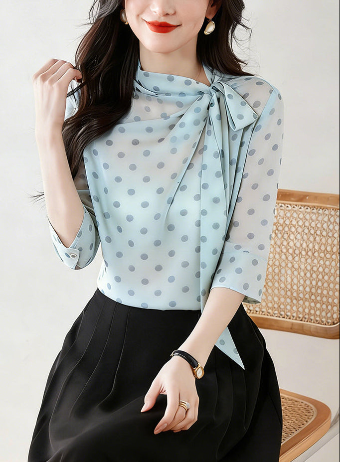 Retro 1950's Inspired Polka Dot Tie-Neck Top