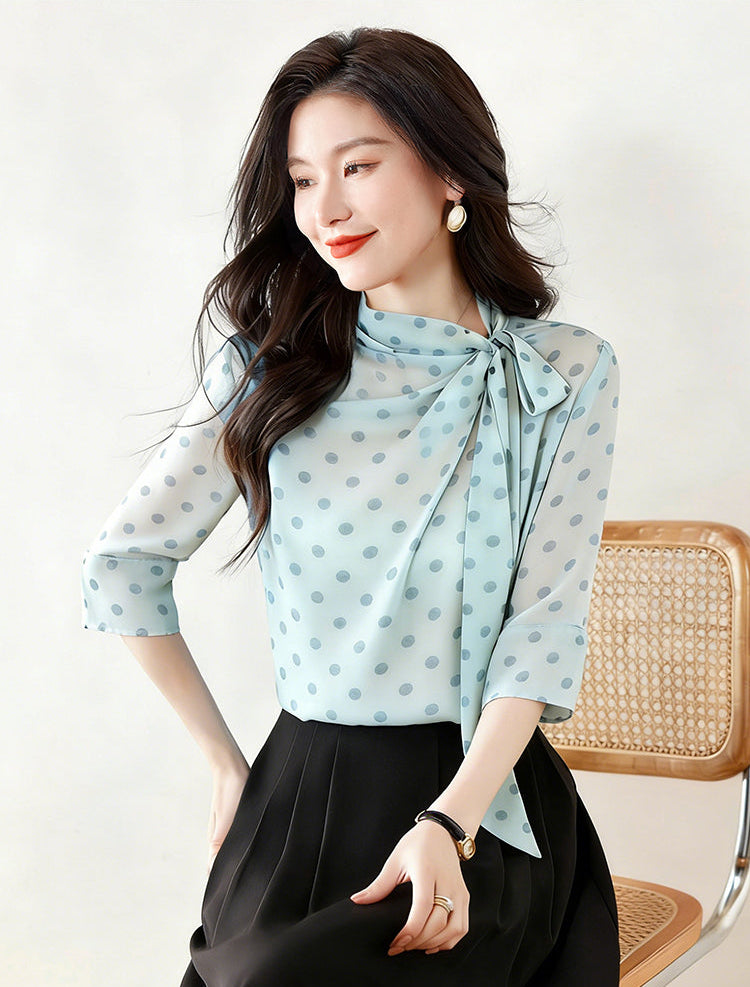 Retro 1950's Inspired Polka Dot Tie-Neck Top