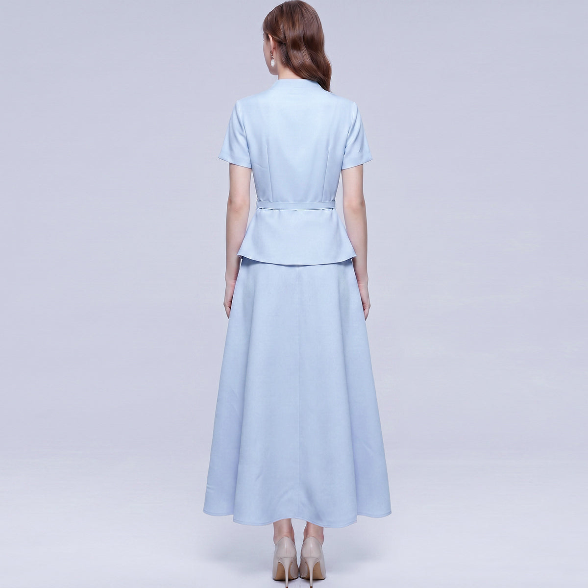 Powder Blue Belted Blazer Style Midi Dress
