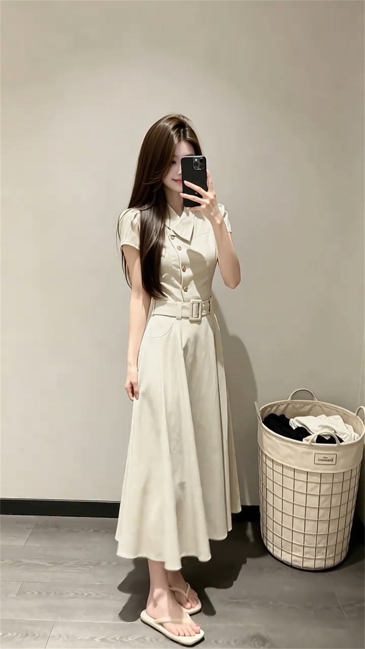 Preppy Lapel Belted Trench Midi Dress