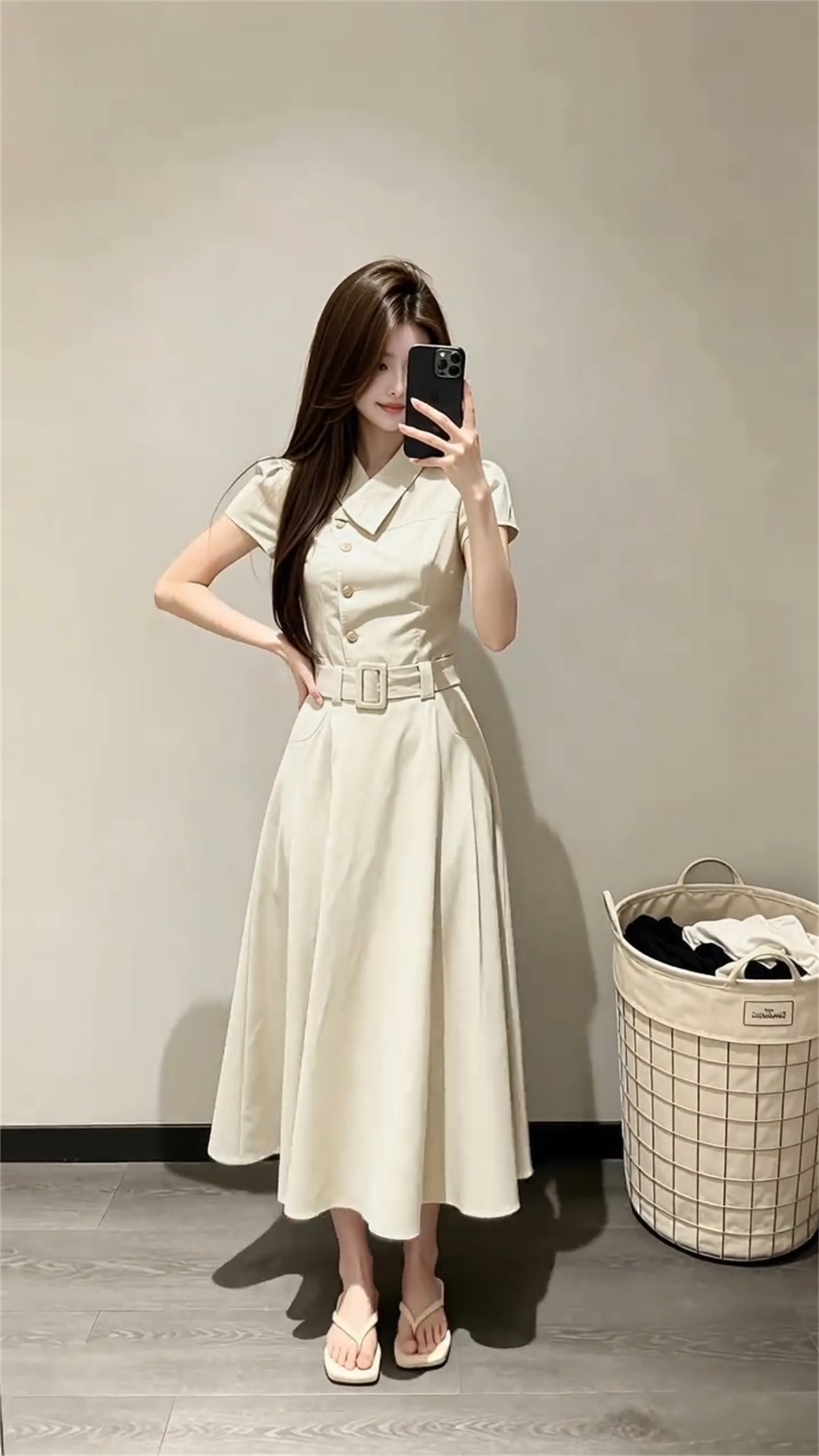 Preppy Lapel Belted Trench Midi Dress
