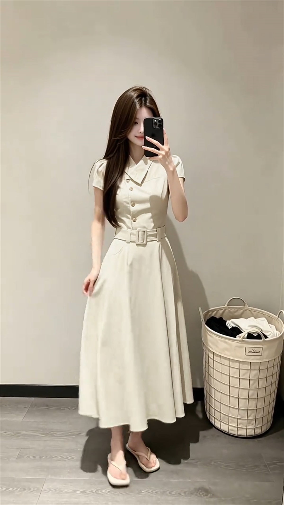 Preppy Lapel Belted Trench Midi Dress
