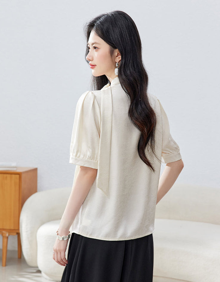 French Vintage Puff Sleeve  Choker Blouse