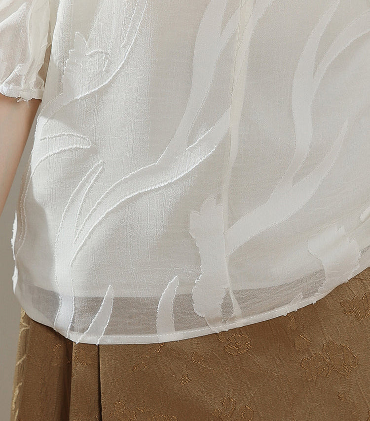 Ethereal Panel Puff-Sleeve Blouse