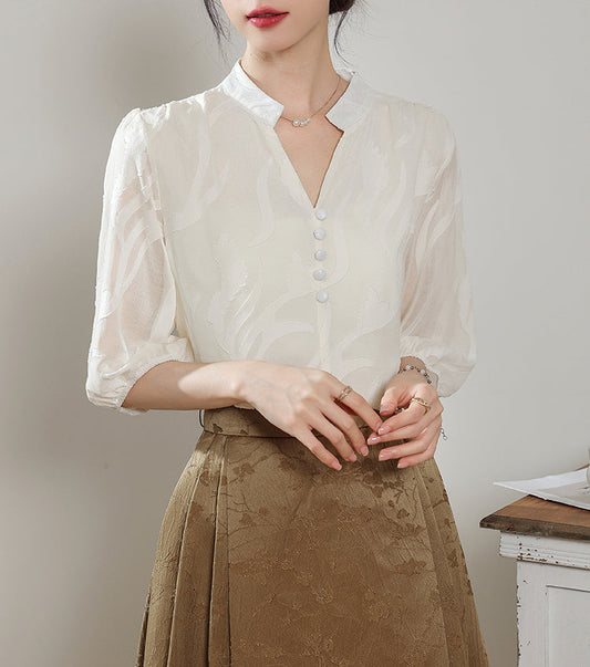 Ethereal Panel Puff-Sleeve Blouse