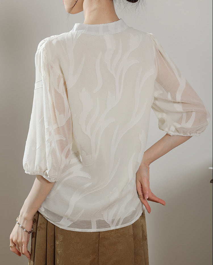 Ethereal Panel Puff-Sleeve Blouse