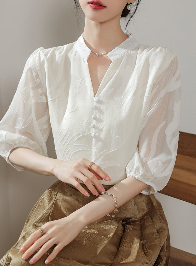 Ethereal Panel Puff-Sleeve Blouse