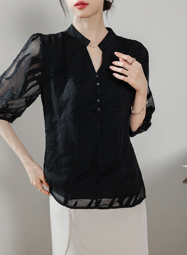 Ethereal Panel Puff-Sleeve Blouse