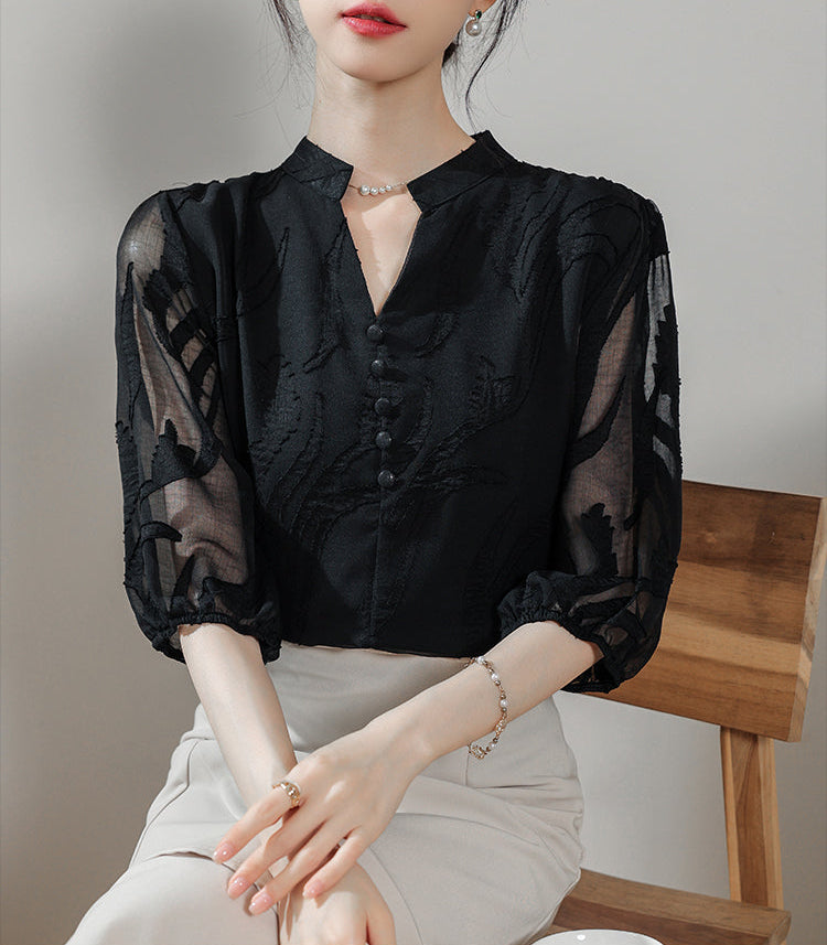 Ethereal Panel Puff-Sleeve Blouse