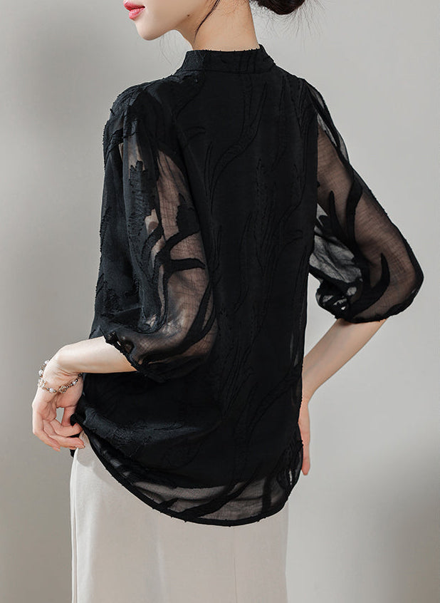 Ethereal Panel Puff-Sleeve Blouse