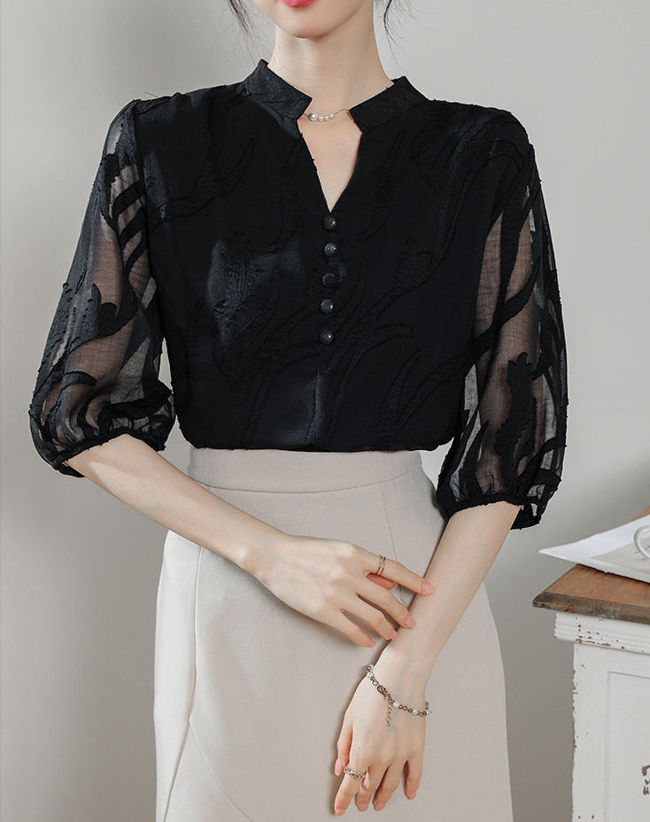 Ethereal Panel Puff-Sleeve Blouse
