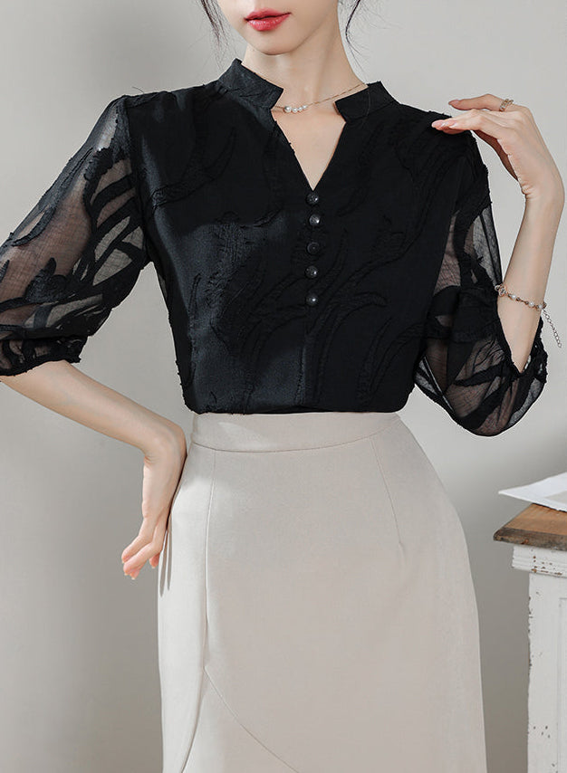 Ethereal Panel Puff-Sleeve Blouse