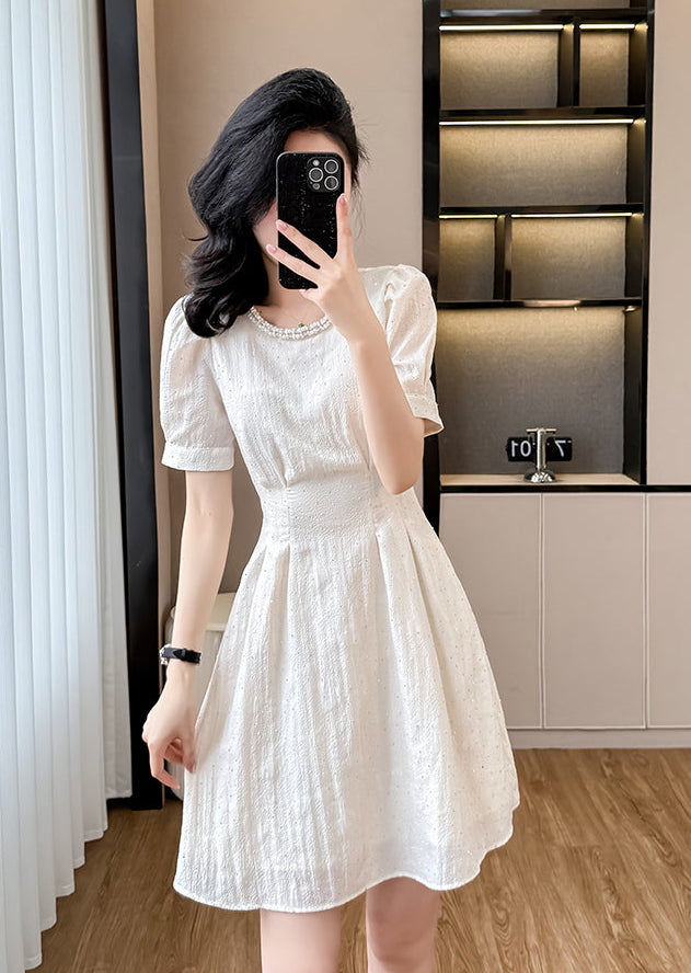 Summer Plissé High-Waist Fit & Flare Dress With Scalloped Neckline