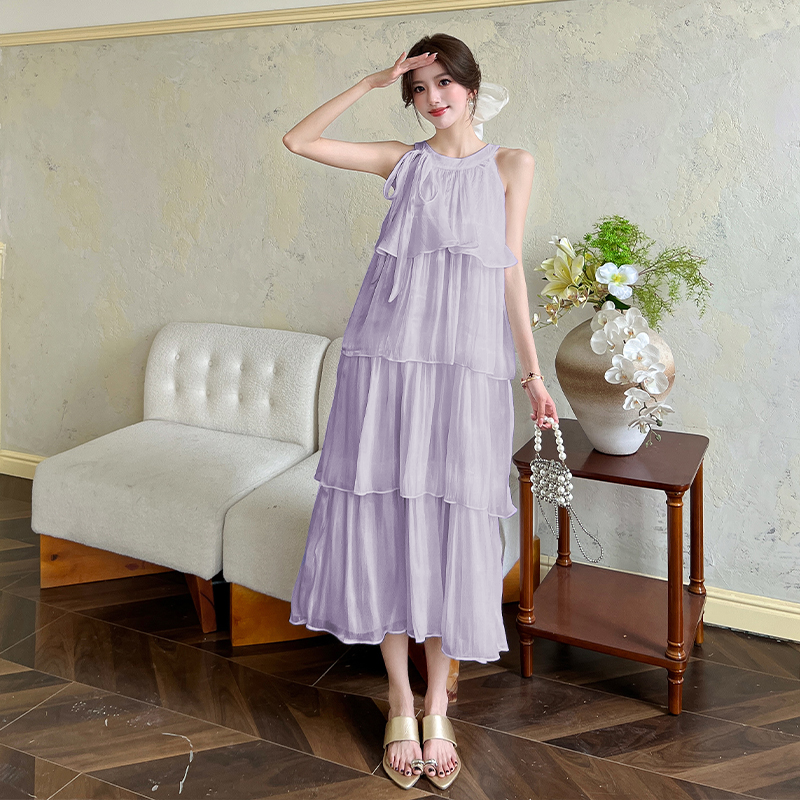 French-style halter neck dress-Pleated Flowy Summer Sundress
