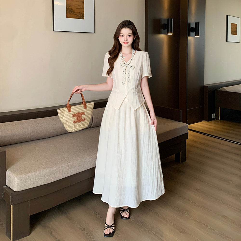 Plus Size Retro Reverie Waistcoat Maxi Dress Set