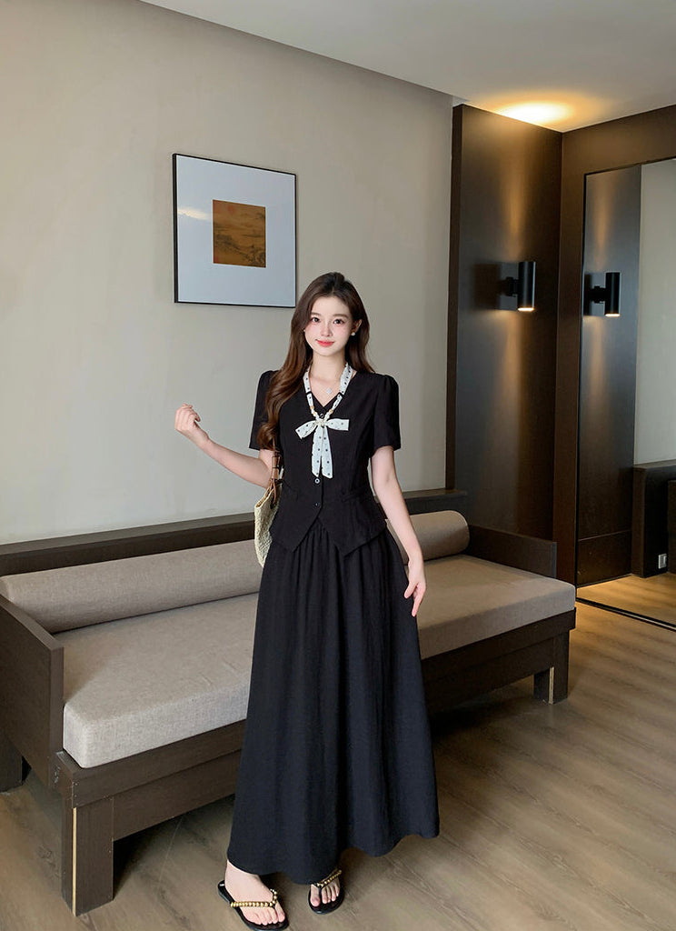 Plus Size Retro Reverie Waistcoat Maxi Dress Set