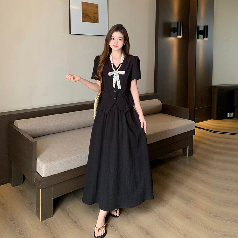 Plus Size Retro Reverie Waistcoat Maxi Dress Set