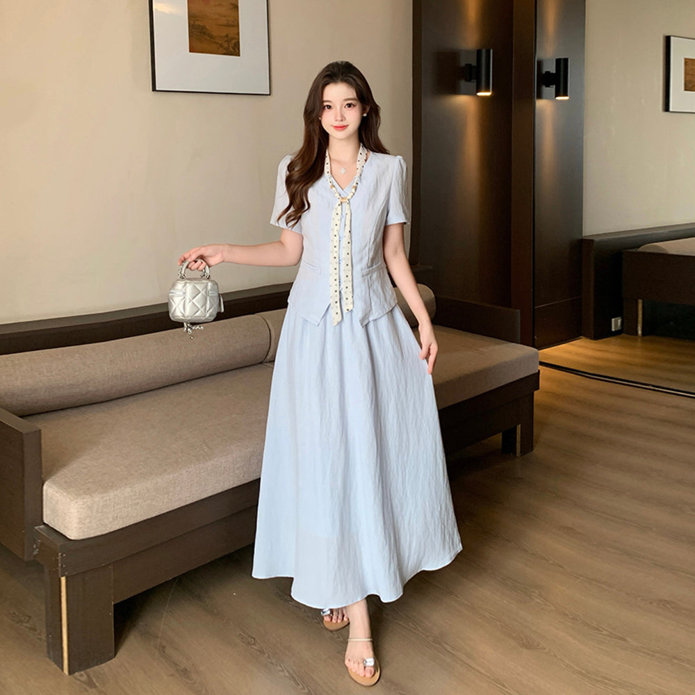Plus Size Retro Reverie Waistcoat Maxi Dress Set