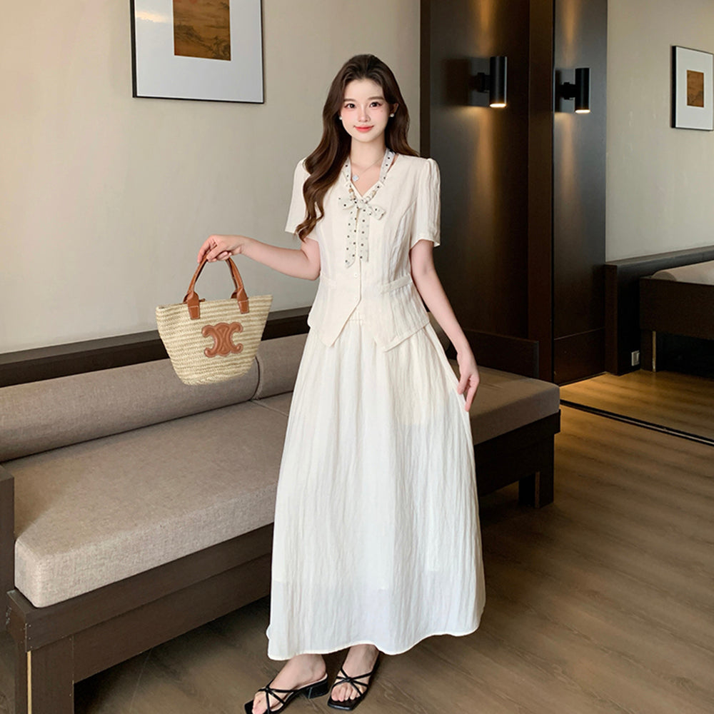 Plus Size Retro Reverie Waistcoat Maxi Dress Set