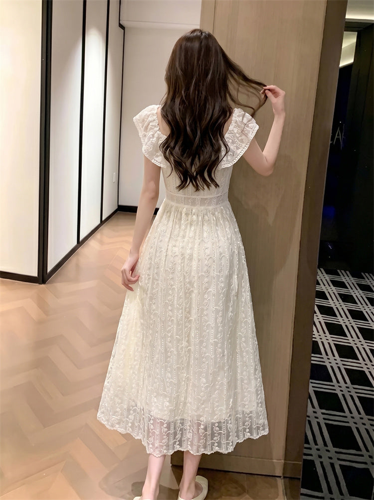 Riviera Off-Shoulder Ruffled Floral Lace Maxi Dress