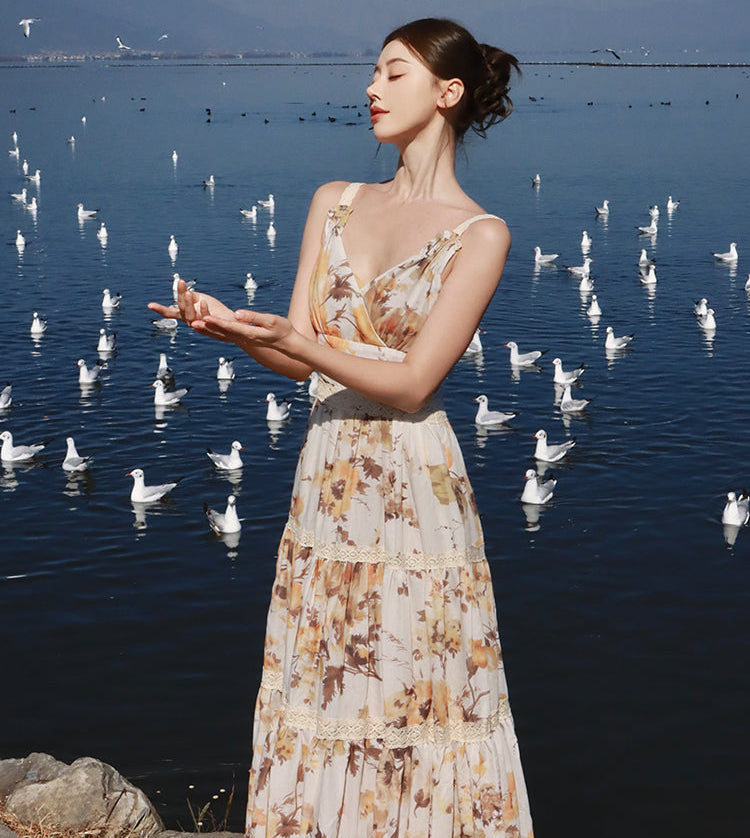 Riviera Sun-Drenched Floral Gown