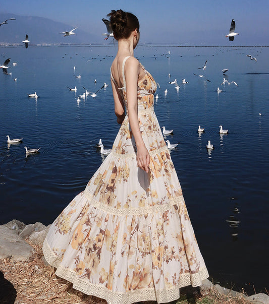 Riviera Sun-Drenched Floral Gown