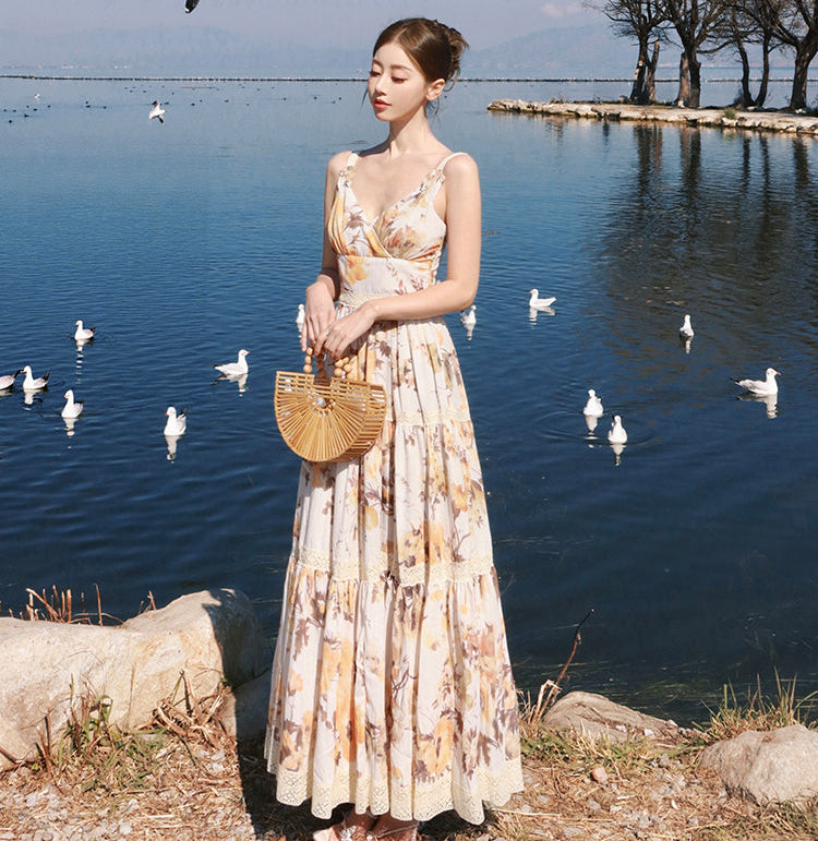 Riviera Sun-Drenched Floral Gown