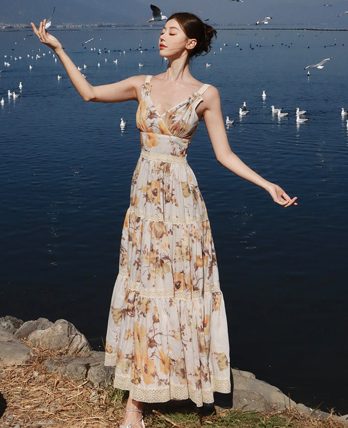 Riviera Sun-Drenched Floral Gown