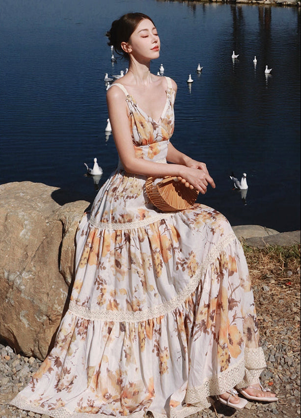 Riviera Sun-Drenched Floral Gown