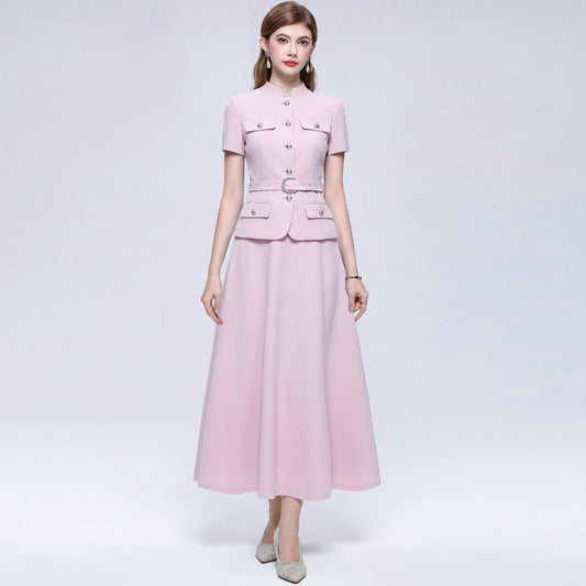 Rose Quartz Belted Blazer Style Midi Dress