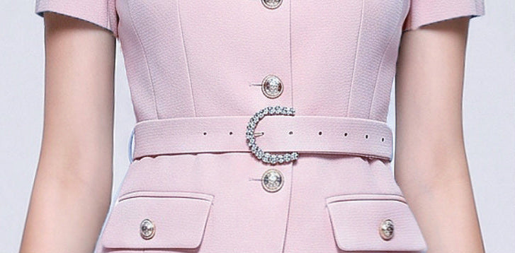Rose Quartz Belted Blazer Style Midi Dress