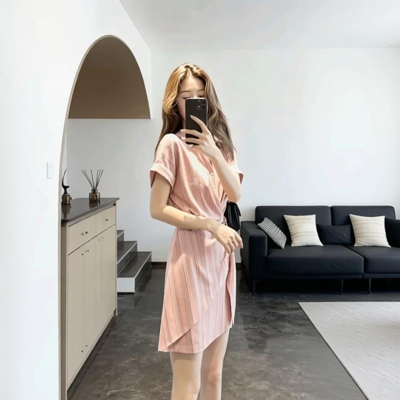 Rose Striped Asymmetric Shirt Dress