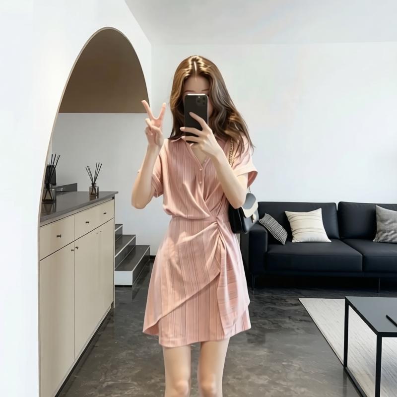 Rose Striped Asymmetric Shirt Dress