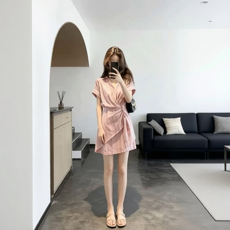 Rose Striped Asymmetric Shirt Dress