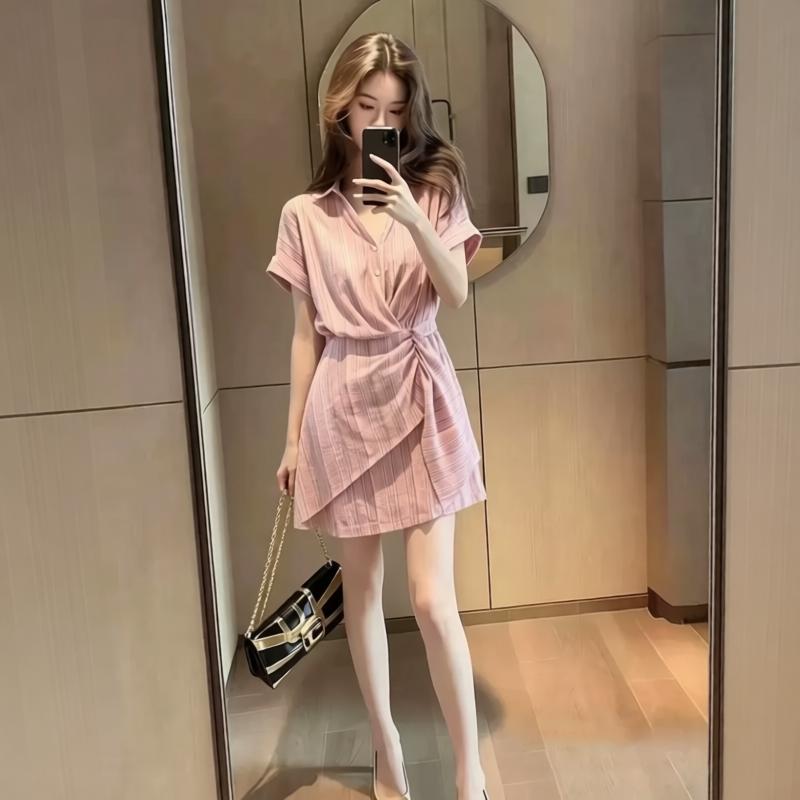 Rose Striped Asymmetric Shirt Dress