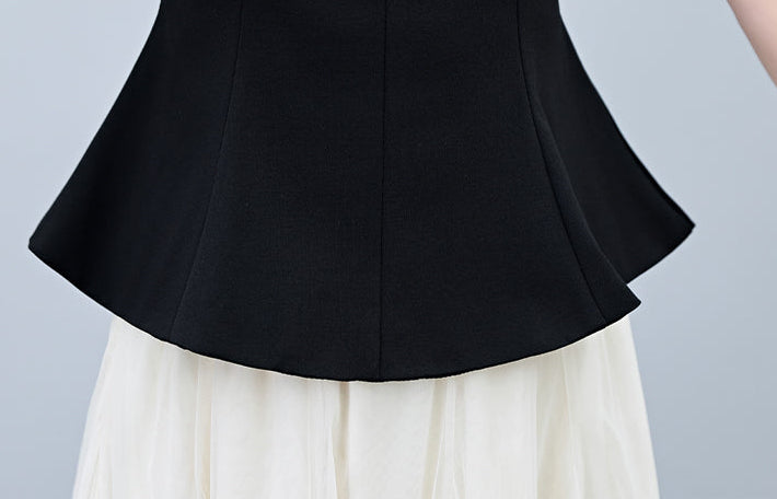 Plus Size Round Neck Peplum Top With Tulle Skirt