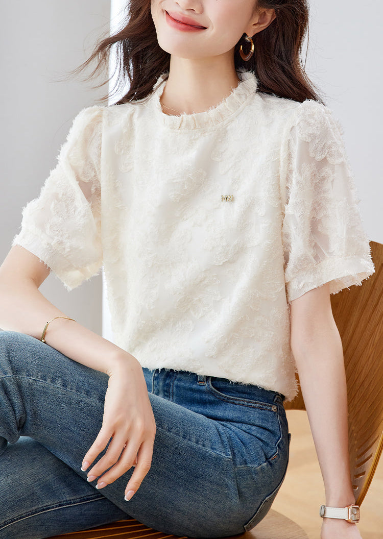 Elise Ruffled Mock-Neck Lace Blouse