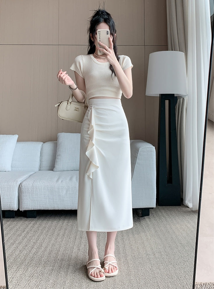 Ruffled Pleated Midi Skirt