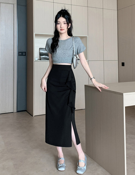 Ruffled Pleated Midi Skirt