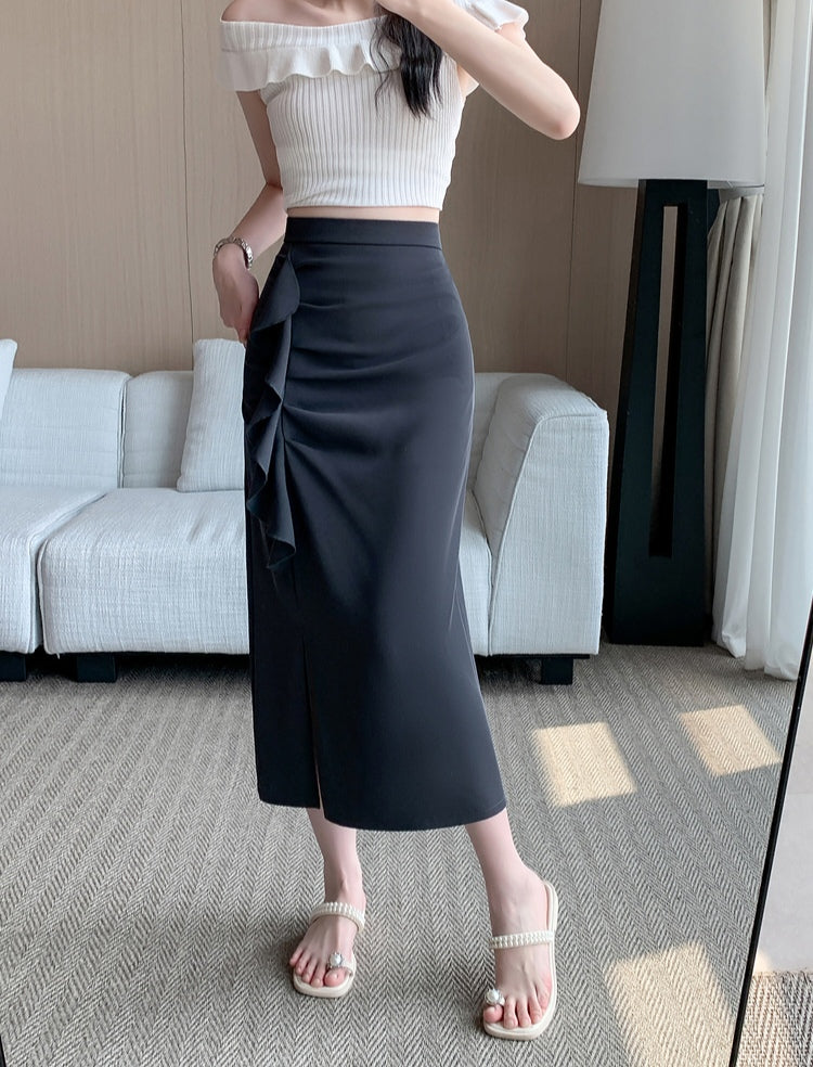 Ruffled Pleated Midi Skirt