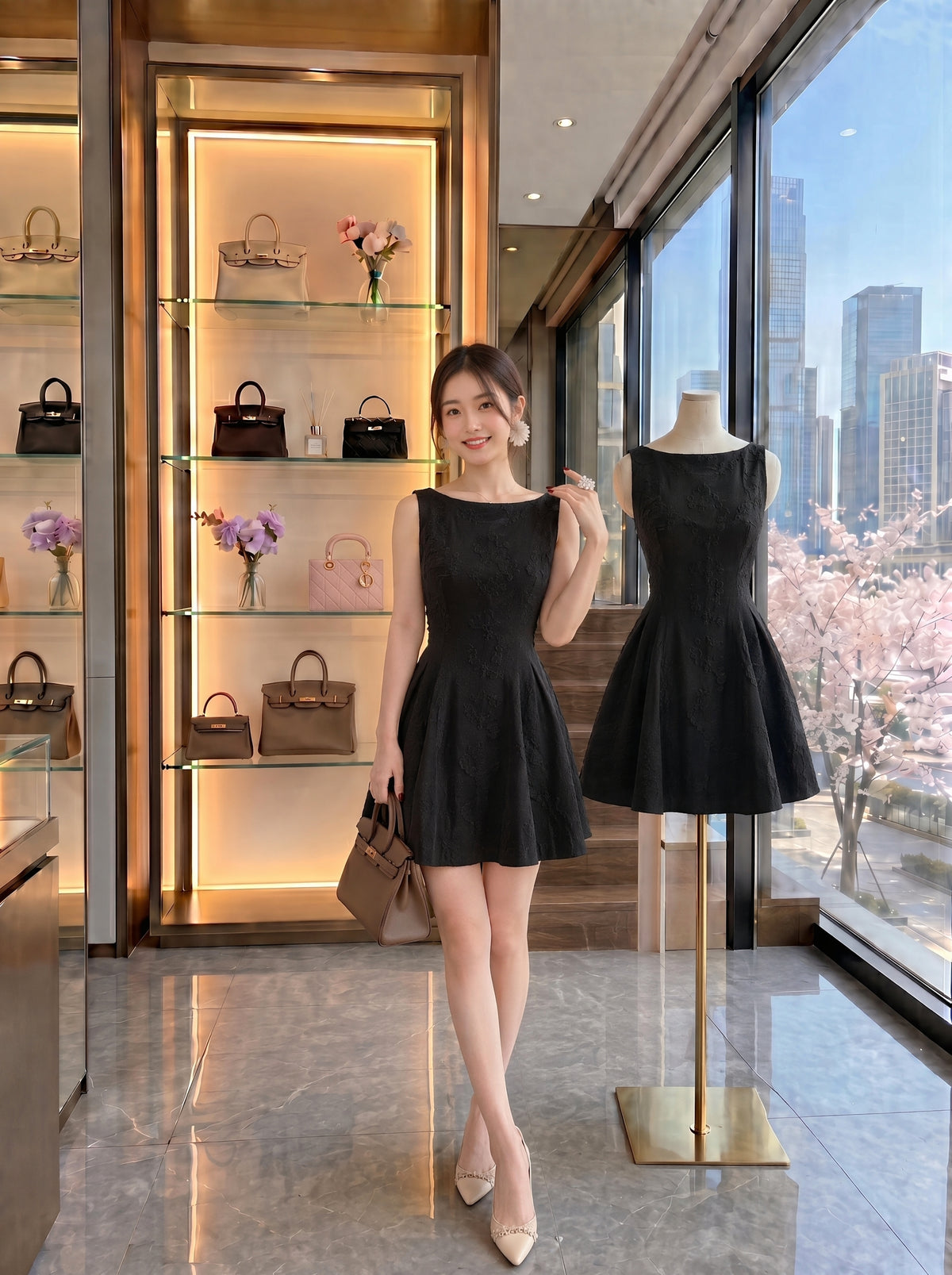 Sabrina Boat-Neck Jacquard Mini Dress