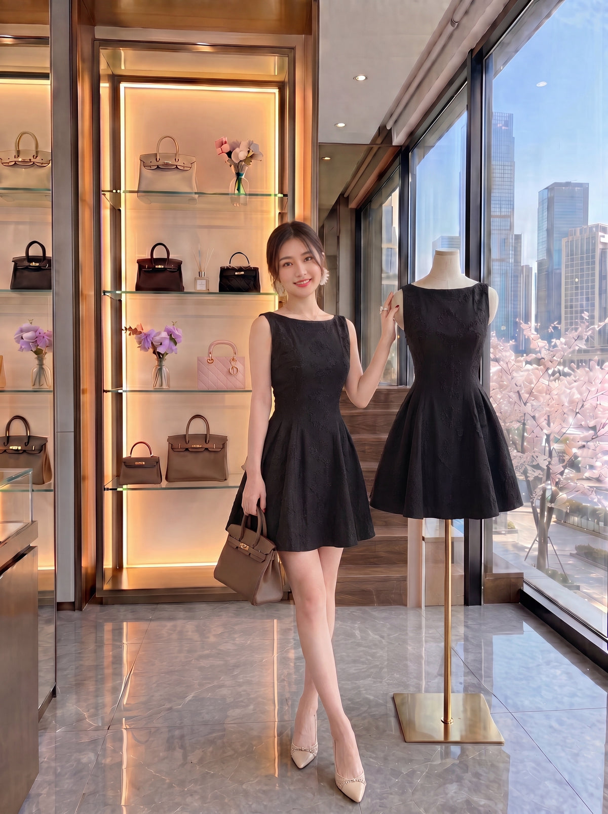 Sabrina Boat-Neck Jacquard Mini Dress