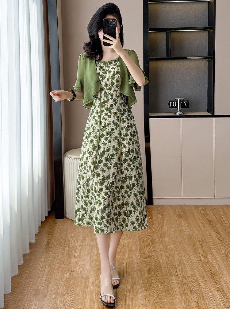 Plus Size French Vintage Floral Dress With Matching Bolero Cardigan