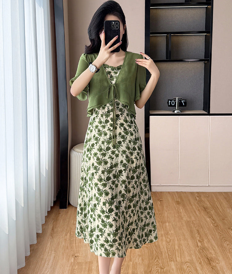 Plus Size French Vintage Floral Dress With Matching Bolero Cardigan