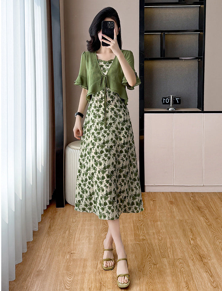 Plus Size French Vintage Floral Dress With Matching Bolero Cardigan