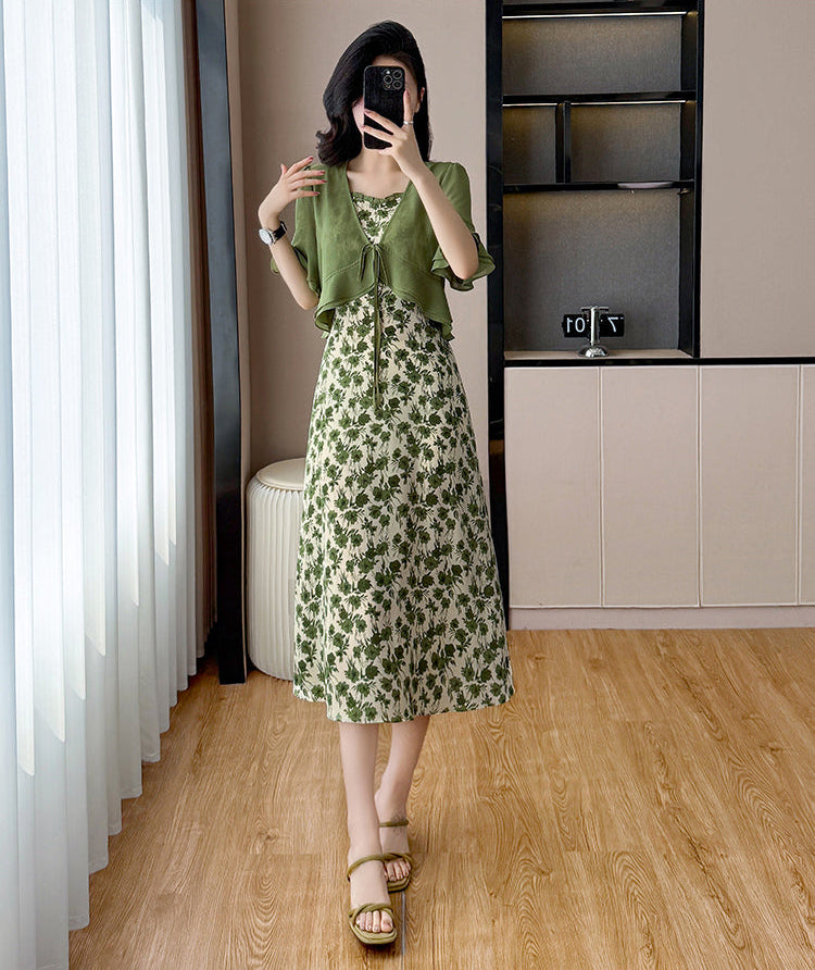 Plus Size French Vintage Floral Dress With Matching Bolero Cardigan