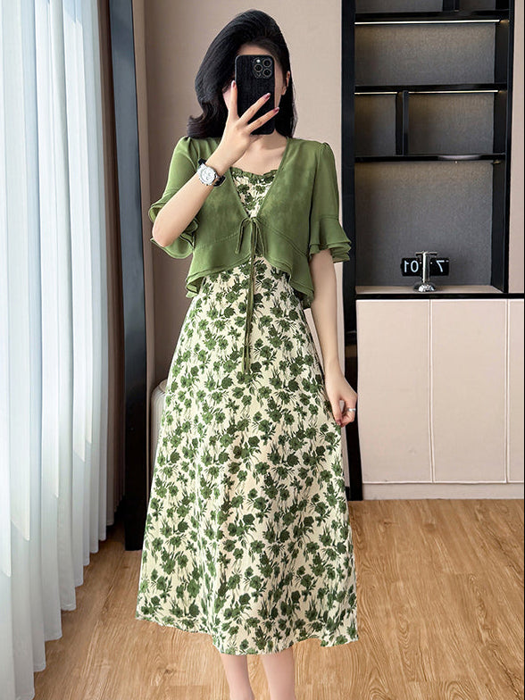 Plus Size French Vintage Floral Dress With Matching Bolero Cardigan