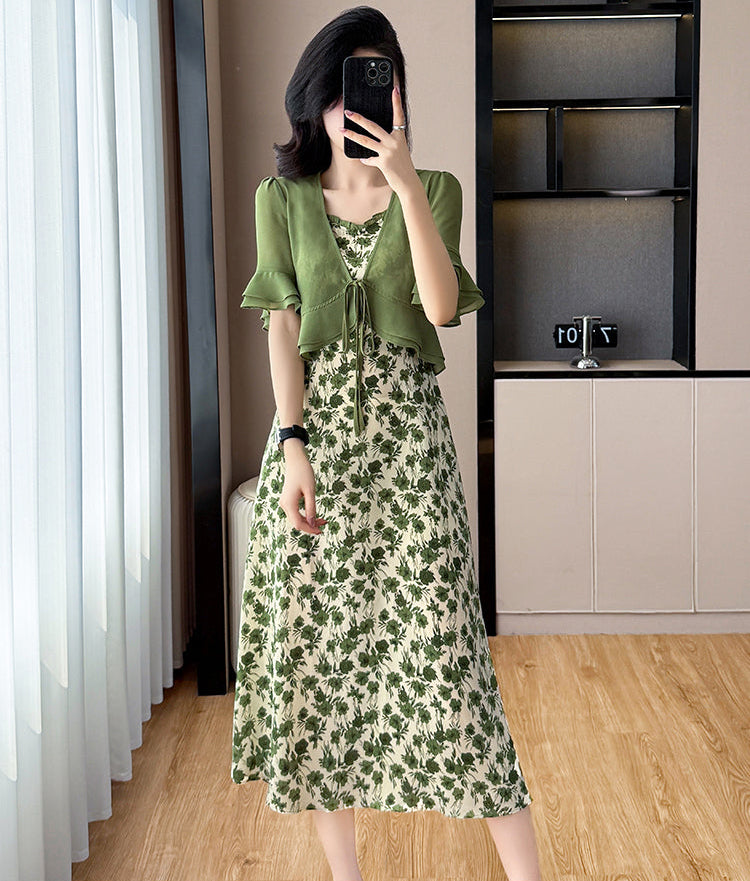 Plus Size French Vintage Floral Dress With Matching Bolero Cardigan